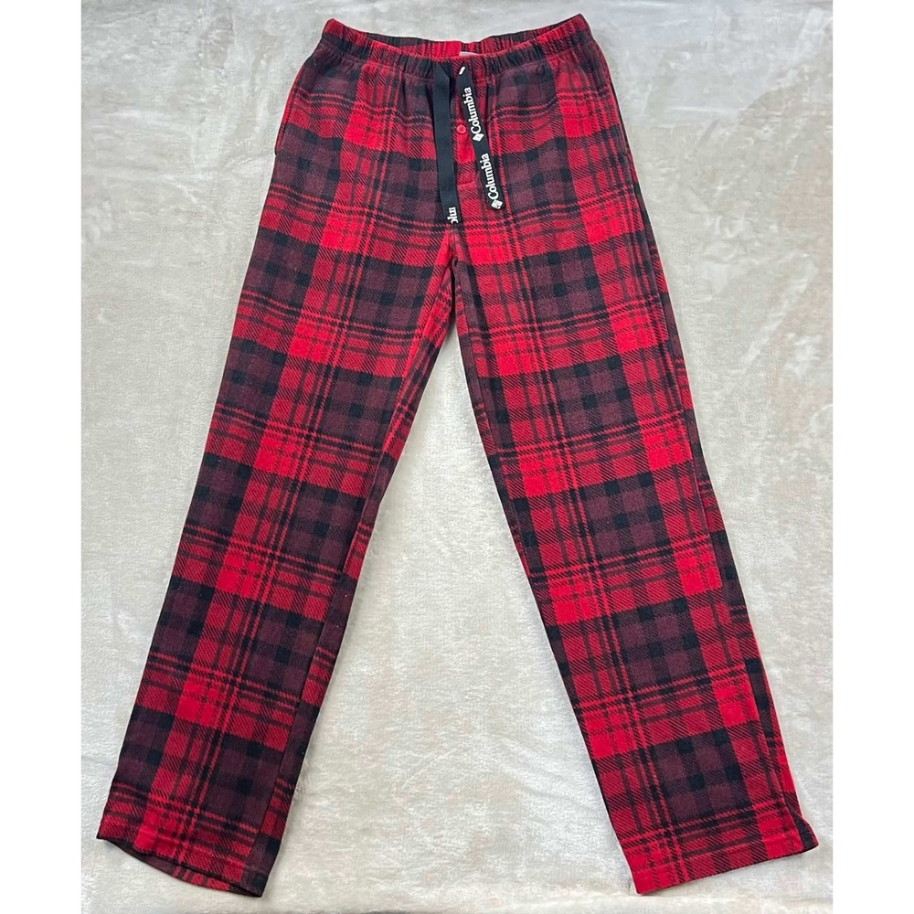 Columbia Mens Red Black Plaid Fleece Pajama Pants Sleepwear Small RN15741